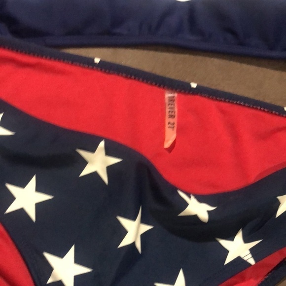 F21 navy blue bikini bottoms with white stars and red white and blue bikini top - Picture 2 of 7